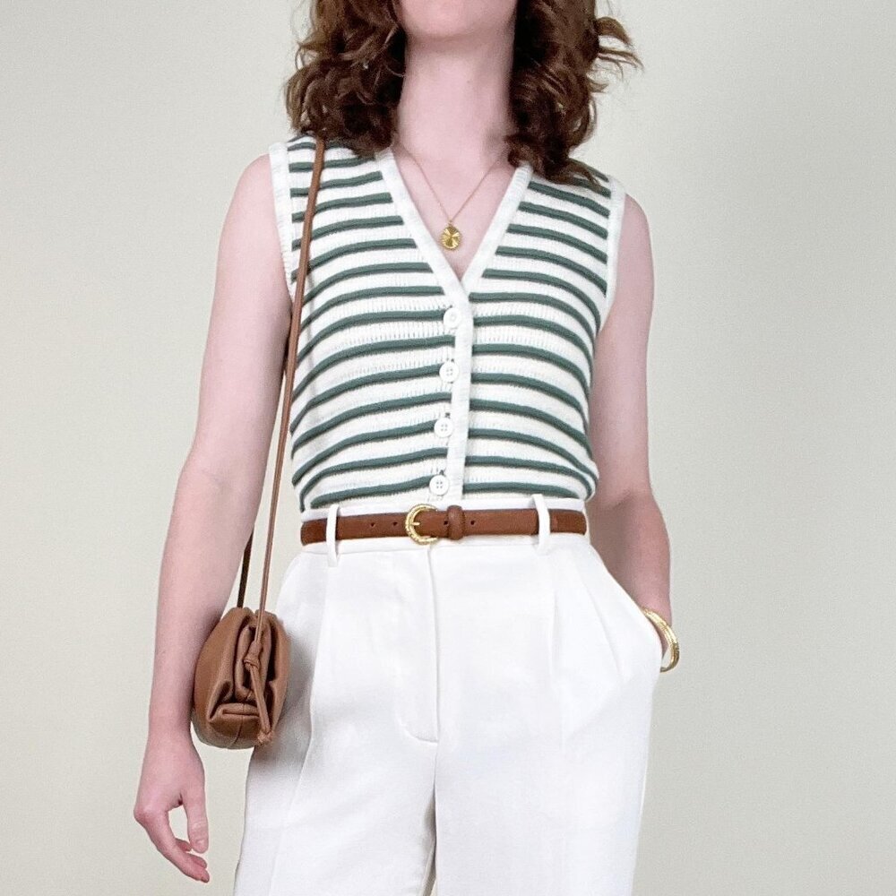 Vintage Italian Knit Sweater Vest Striped Nautical Euro Girl Top Old Money Shirt